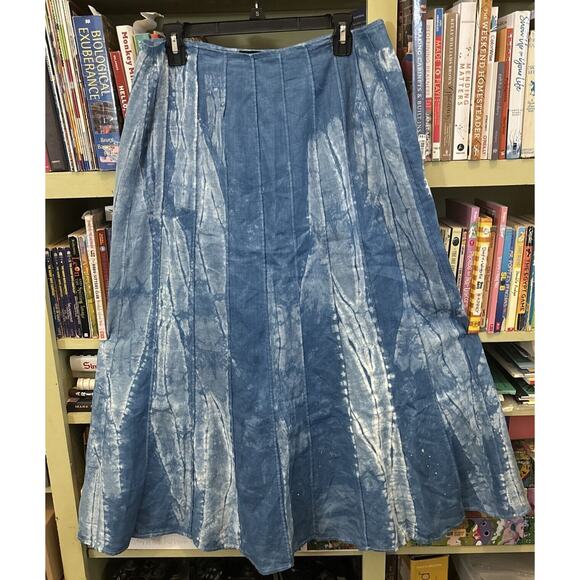 Shibori Mokume Hand Dyed Stitched Indigo Maxi Skirt Embroidered Japanese Tie Dye - Picture 2 of 7